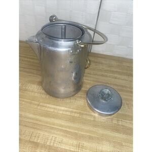 VINTAGE COMET 9-CUP CAPACITY ALUMINUM COFFEE POT PERCOLATOR WITH COPPER HANDLES